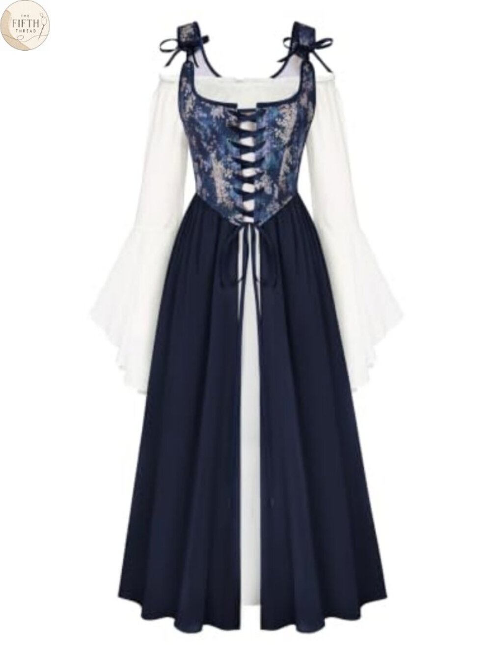 Renaissance Costume Bell Sleeve Medieval Dress Corset Overdress 2-Piece Set